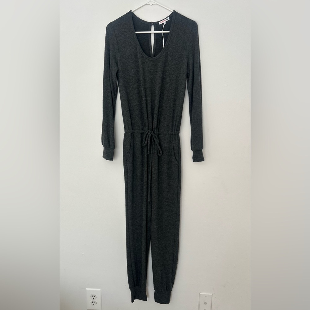 Sundry Dark Gray Jersey Knit Lounge Jumpsuit